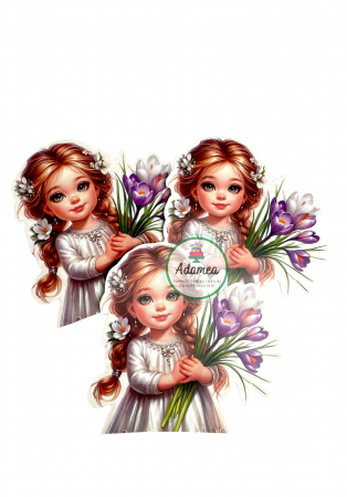 Fetițe - Topper de tort  personalizat cu element special din carton sub forma de  fetita cu floricele pentru mamica