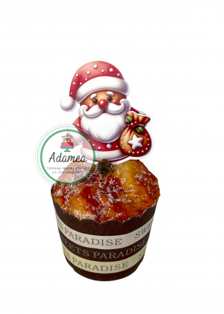 Crăciun - Topper tort cu element din carton cu cristal sub forma de Mos Craciun tip turta dulce