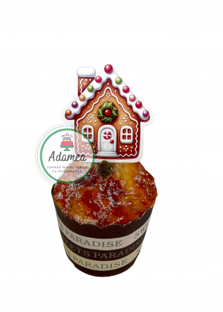 Crăciun - Topper de tort cu element special din carton sub forma de casuta tip turta dulce de Craciun