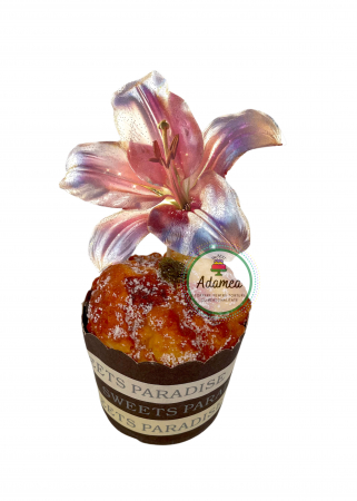 Flori - Topper de tort cu element special din carton sub forma de floare de crin translucida si luciosa cu efect 3D