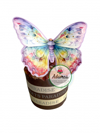 Fluturași - Topper de tort  personalizat cu element special din carton sub forma de fluture mare superb pastelat