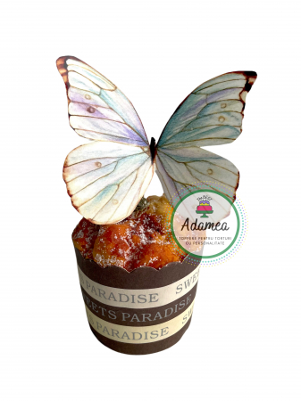 Fluturași - Topper de tort  personalizat cu element special din carton sub forma de fluture mare verde pal translucid