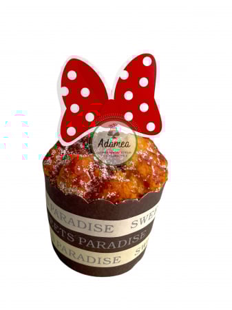 Minnie - Topper de tort cu element special din carton sub forma de funda rosie cu buline albe pentru Minnie