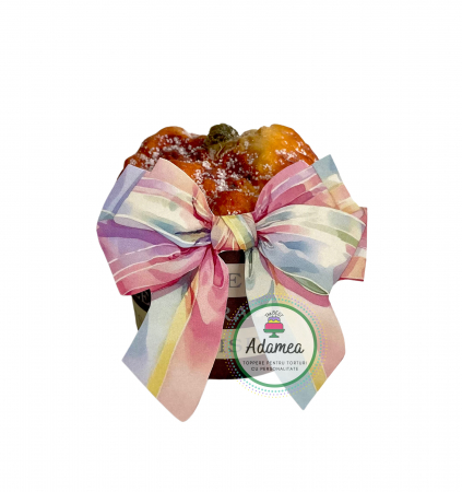 Topper de tort  personalizat cu element special din carton sub forma de  fundita 2D cu efect 3D colorata pastel