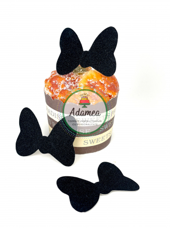 Minnie - Topper de tort cu element special din carton sub forma de funda MInnie negru glitter