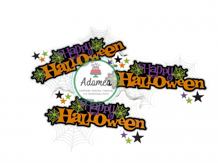 Halloween - Topper de tort cu element special din carton sub forma de cap de placheta cu Happy Hallowen si panze