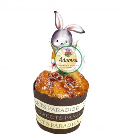 Sarbatori Pascale - Topper de tort cu element special din carton sub forma de iepuras care iese din ou