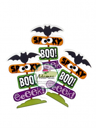 Halloween - Topper de tort cu element special din carton sub forma de stalp cu indicatoare de Halloween