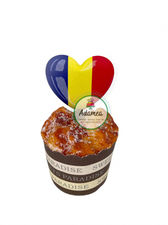 1 Decembrie - Romania - Topper de tort cu element special din carton sub forma de inima cu drapelul Romaniei