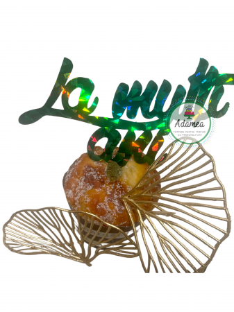Topper de tort cu element special din carton sub forma de urare cu La multi ani verde heliomat