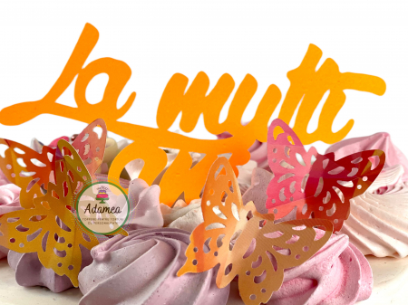 Topper de tort cu element special din carton sub forma de mesaj cu la multi ani portocaliu neon