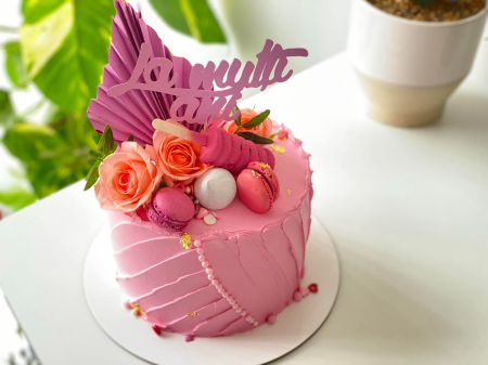 Topper de tort cu element special din carton sub forma de mesaj La multi ani roz mov sidef [3]