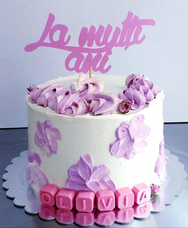 Mesaje - Topper de tort cu element special din carton sub forma de mesaj La multi ani roz mov sidef