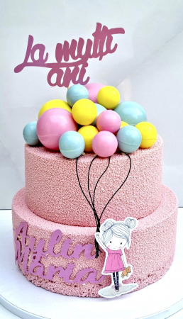 Topper de tort cu element special din carton sub forma de mesaj La multi ani roz mov sidef [1]