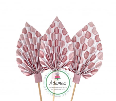 Topper de tort  personalizat cu element special din carton sub forma de  evantai sau frunza de palmier alb cu buline rosii whatercolor