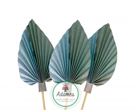 Topper de tort cu element special din carton sub forma de evantai sau frunza de palmier marmorat jumatate verde inchis, jumatate bleu