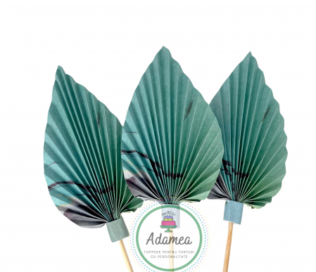 Topper de tort cu element special din carton sub forma de evantai sau frunza de palmier marmorat verde smarald cu insertii gri