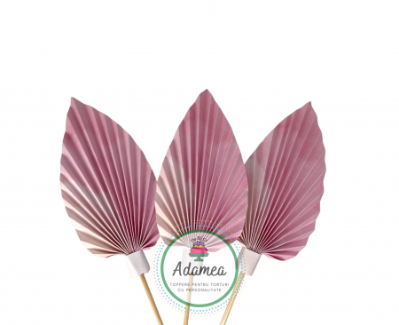 Evantaie - Frunze de palmier - Topper de tort  personalizat cu element special din carton sub forma de  evantai sau frunza de palmier roz cu crem marmorat