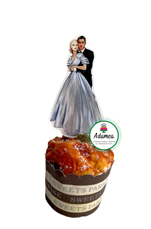 Nunta - Topper de tort personalizat de nunta cu element din carton cu miri diafani