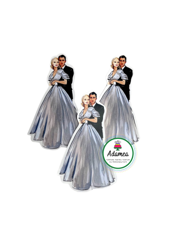 Topper de tort personalizat de nunta cu element din carton cu miri diafani [1]