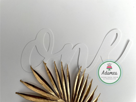 Prima aniversare - Topper de tort  personalizat cu element special din carton sub forma de one alb