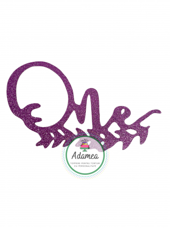 Prima aniversare - Topper de tort  personalizat cu element special din carton sub forma de  One roz glitter pentru prima aniversare