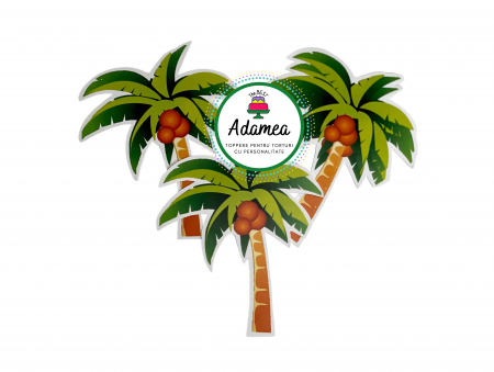 NOUTĂȚI - Topper de tort  personalizat cu element special din carton sub forma de palmier cu nuci de cocos pentru Stitch, decoruri exotice sau Moana