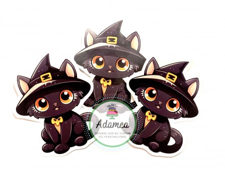 Halloween - Topper de tort cu element special din carton sub forma de pisica vrajitoare de Halloween