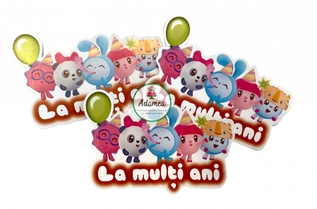 Baby Riki - Topper de tort  personalizat cu element special din carton sub forma de  placuta cu Baby Riki si La multi ani