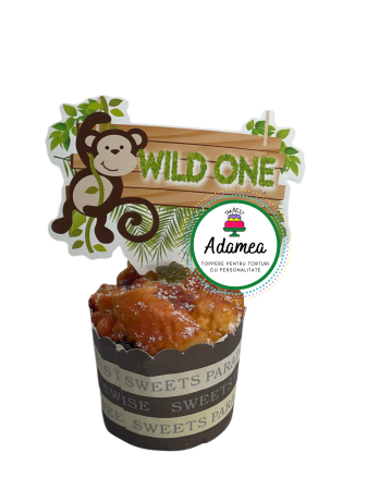 Prima aniversare - placuta de lemn cu maimutica si Wild One tip safari