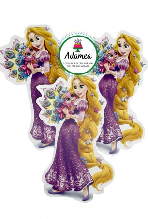 Pentru fetițe - Topper de tort  personalizat cu element special din carton sub forma de Rapunzel cu paun