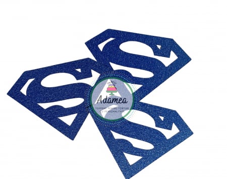 NOUTĂȚI - Topper de tort cu simbolul lui Superman albastru glitter realizat de ADAMEA
