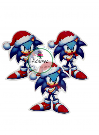 Topper de tort cu element special din carton sub decoratiune cu Sonic de Craciun