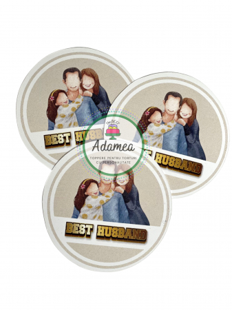 Pentru domni, tatici si cavaleri - Topper de tort „Best Husband” cu design de familie, realizat manual de ADAMEA