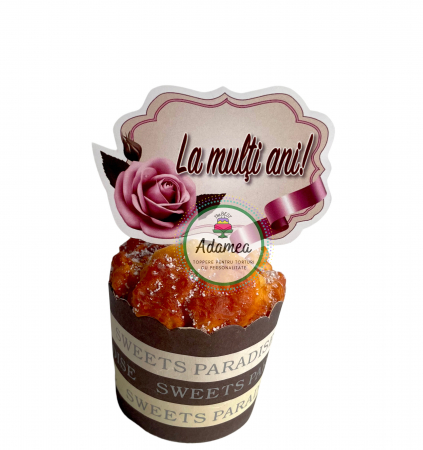 Toppere tort - Topper de tort  personalizat cu element special din carton sub forma de  placheta crem cu la multi ani si trandafir