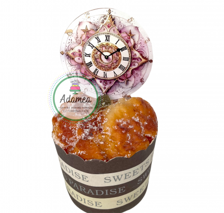 Stegulete - Topper de tort cu element special din carton sub forma de cadrand e ceas roz de Revelion