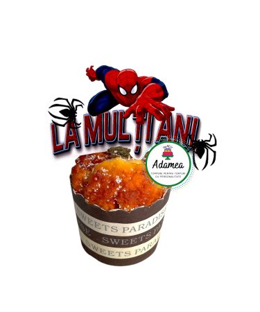 La mulți ani - Topper de tort personalizat cu super eroi cu element din carton cu La multi ani si Spiderman