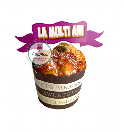 Pisicuta Marie - Topper de tort  personalizat cu element special din carton sub forma de banner cu urarea La multi ani roz cu alb