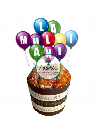 La mulți ani - Topper de tort  personalizat cu element special din carton sub forma de buchet de baloane colorate cu La multi ani