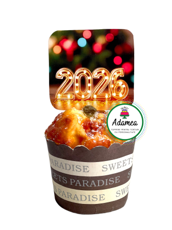 Revelion - Topper de tort  personalizat cu element special din carton cu 2026 luminos