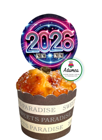 Revelion - Topper de tort  personalizat cu element special din carton cu 2026 Revelion cu tip neon