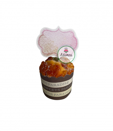 Stegulete - Topper de tort  personalizat cu element special din carton sub forma de  stegulet roz pal cu auriu care se poate personaliza cu nume