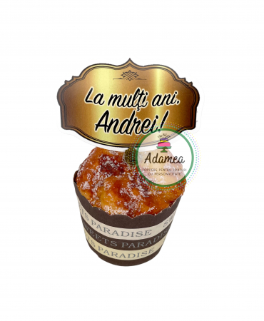 Stegulete - Topper de tort cu element special din carton sub forma de plachetra aurie cu La multi ani, Andrei
