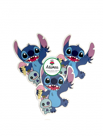 NOUTĂȚI - Topper de tort  personalizat cu element special din carton sub forma de  Stitch cu inghetata si jucarie verde