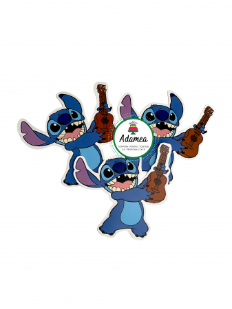 Topper de tort  personalizat cu element special din carton sub forma de  Stitch cu ukulele
