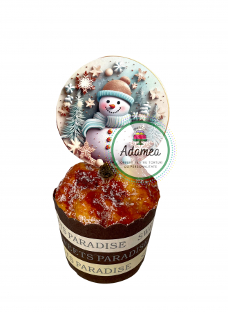 Topper de tort cu element special din carton sub forma de cerc bleu cu ursulet cu 1-st Christmas