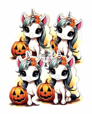 Unicorn - Topper de tort din carton cu uniocorn cu dovleac de Halloween