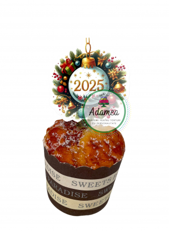 Topper de tort cu element special din carton sub forma de glob de Craciun cu 2025