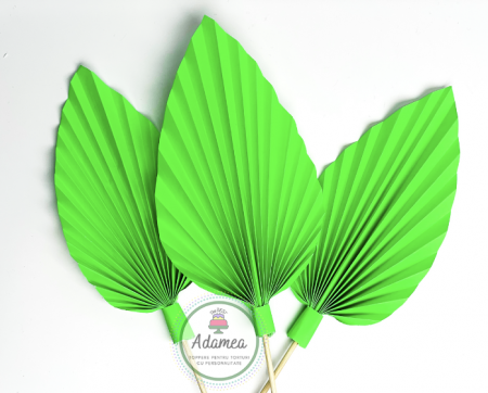 Topper tort cu evantai tip frunza de palmier din hartie verde neon fosforescent [0]