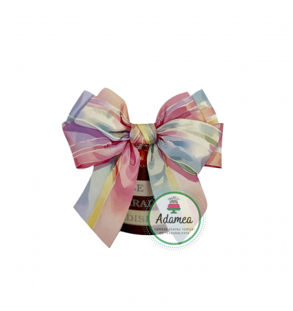 Topper de tort  personalizat cu element special din carton sub forma de funda colorata pastel mare